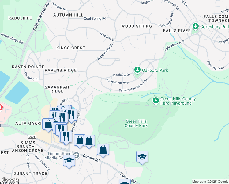 map of restaurants, bars, coffee shops, grocery stores, and more near 1608 Farmington Grove Drive in Raleigh