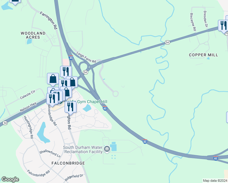 map of restaurants, bars, coffee shops, grocery stores, and more near 6352 Quadrangle Drive in Durham