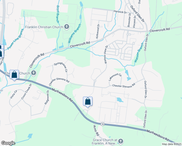 map of restaurants, bars, coffee shops, grocery stores, and more near 413 Lena Lane in Franklin