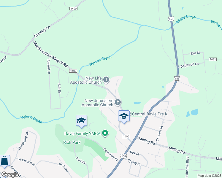map of restaurants, bars, coffee shops, grocery stores, and more near 344 Campbell Road in Mocksville