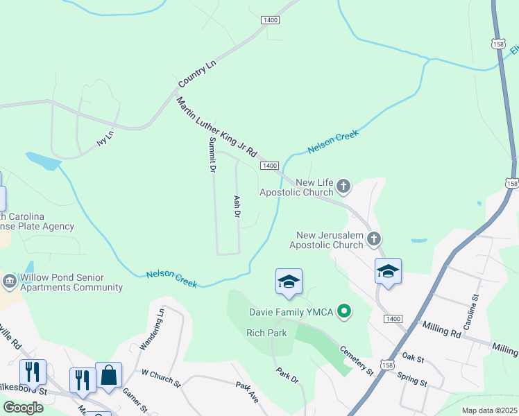 map of restaurants, bars, coffee shops, grocery stores, and more near 141 Gumtree Court in Mocksville