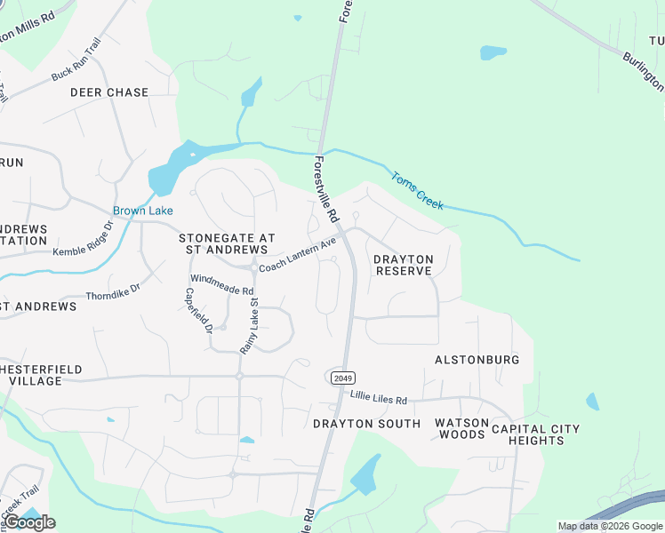 map of restaurants, bars, coffee shops, grocery stores, and more near 2437 Everstone Road in Wake Forest