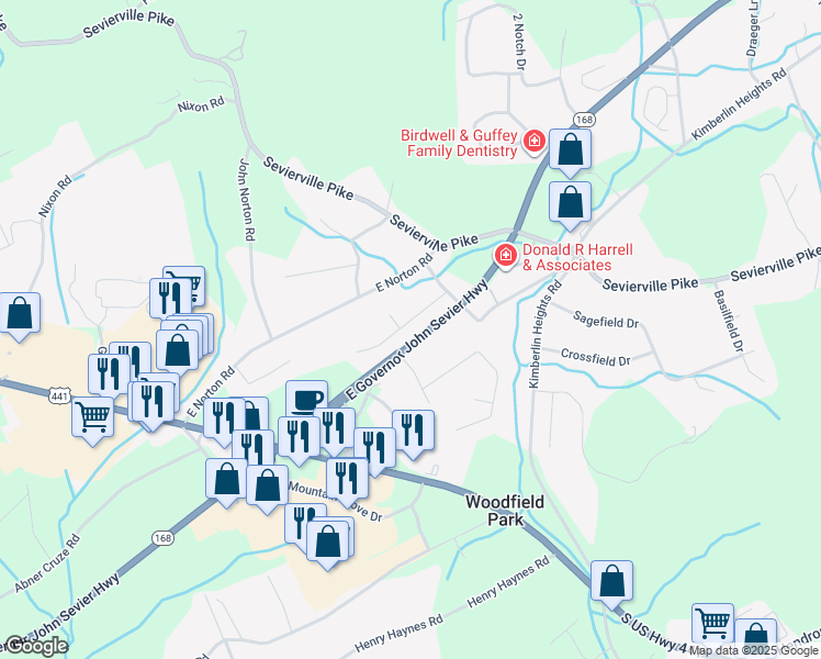 map of restaurants, bars, coffee shops, grocery stores, and more near 406 Contentment Lane in Knoxville