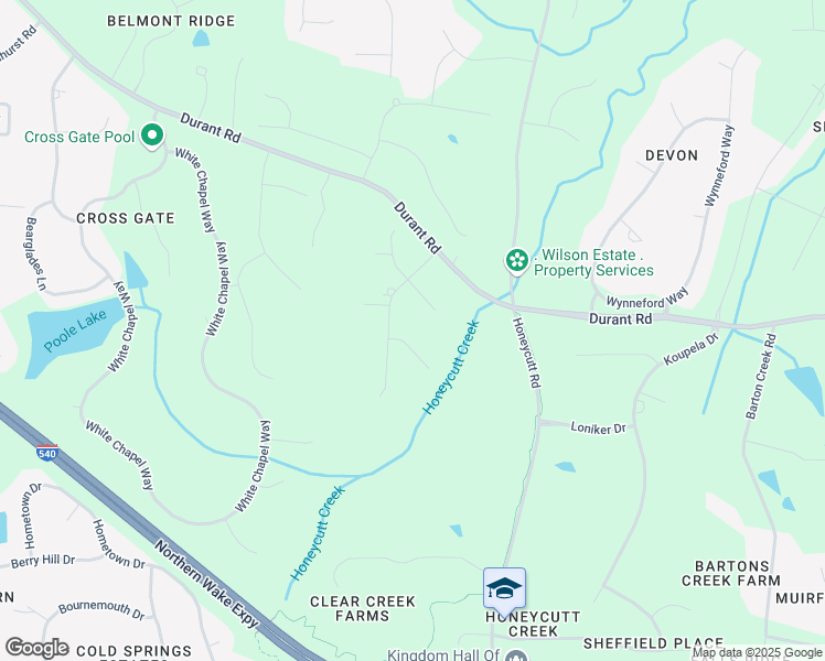 map of restaurants, bars, coffee shops, grocery stores, and more near 12801 Durant Road in Raleigh
