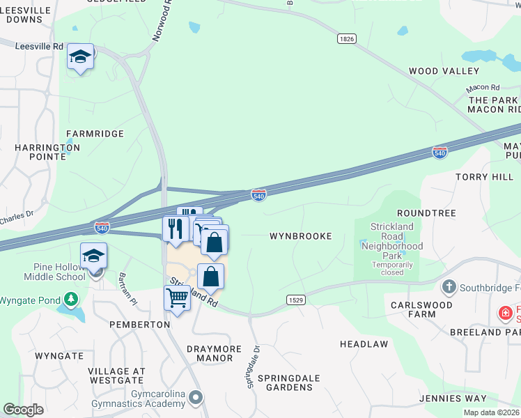 map of restaurants, bars, coffee shops, grocery stores, and more near 13022 Edsel Drive in Raleigh