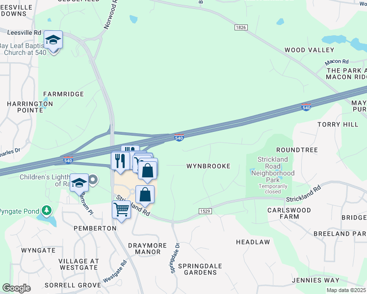 map of restaurants, bars, coffee shops, grocery stores, and more near 13018 Edsel Drive in Raleigh