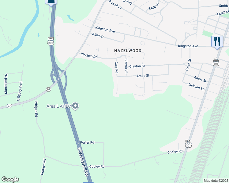 map of restaurants, bars, coffee shops, grocery stores, and more near 2728 Gary Road in Rocky Mount