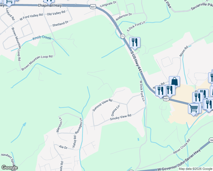 map of restaurants, bars, coffee shops, grocery stores, and more near 500 Cappy Drive in Knoxville