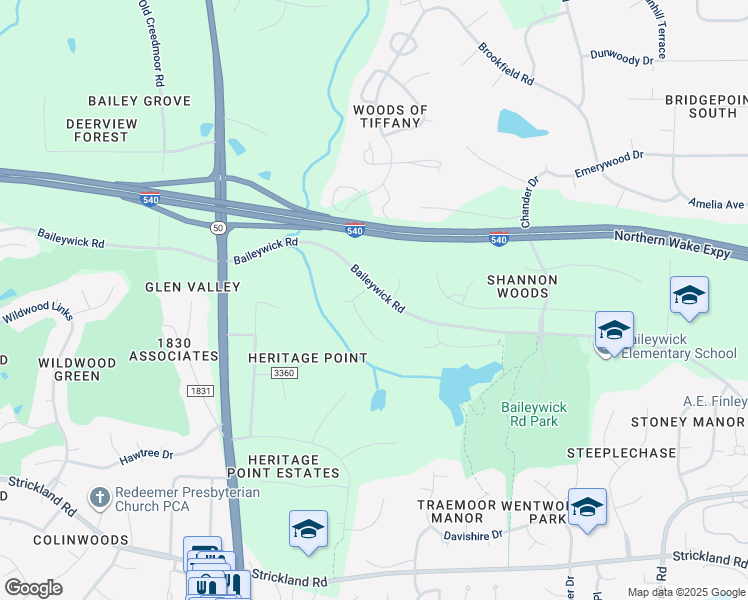 map of restaurants, bars, coffee shops, grocery stores, and more near 2301 Legacy Court in Raleigh
