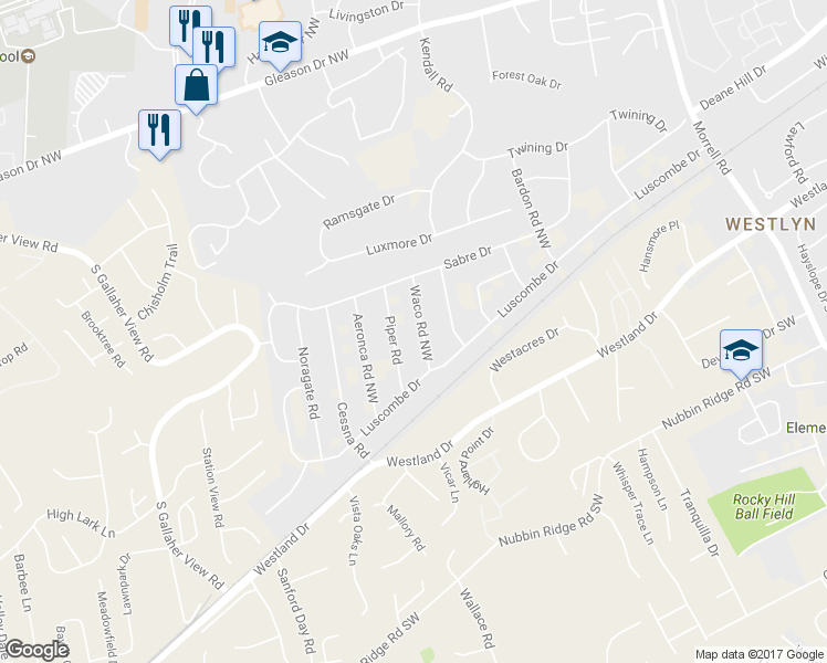map of restaurants, bars, coffee shops, grocery stores, and more near 721 Waco Road Northwest in Knoxville
