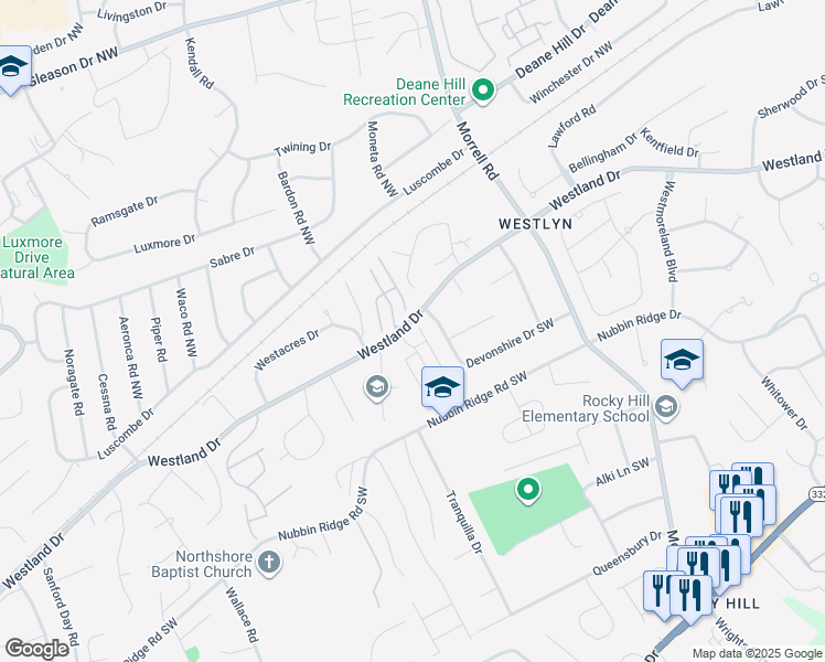map of restaurants, bars, coffee shops, grocery stores, and more near 900 Westcourt Drive in Knoxville
