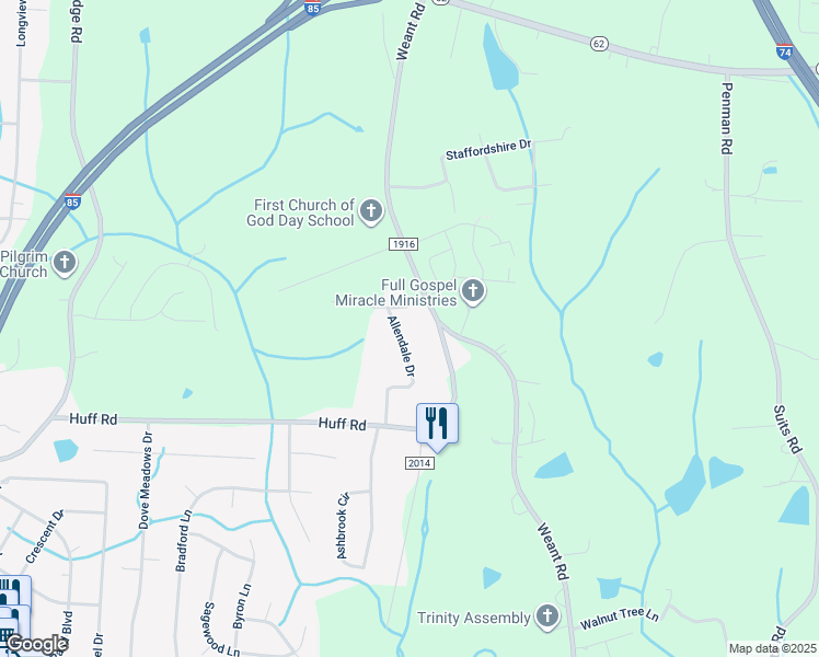 map of restaurants, bars, coffee shops, grocery stores, and more near 6538 Allendale Drive in Archdale