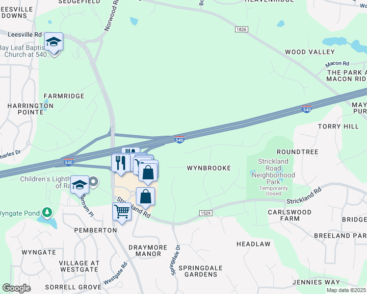 map of restaurants, bars, coffee shops, grocery stores, and more near 13018 Edsel Drive in Raleigh