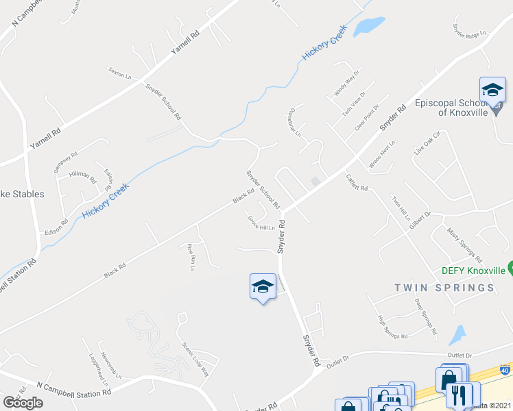 map of restaurants, bars, coffee shops, grocery stores, and more near 1235 Long Leaf Lane in Knoxville