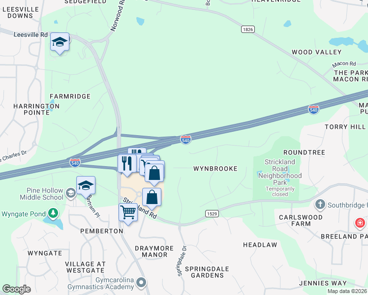 map of restaurants, bars, coffee shops, grocery stores, and more near 13022 Edsel Drive in Raleigh
