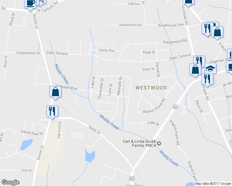 map of restaurants, bars, coffee shops, grocery stores, and more near 200 Archdale Boulevard in Archdale