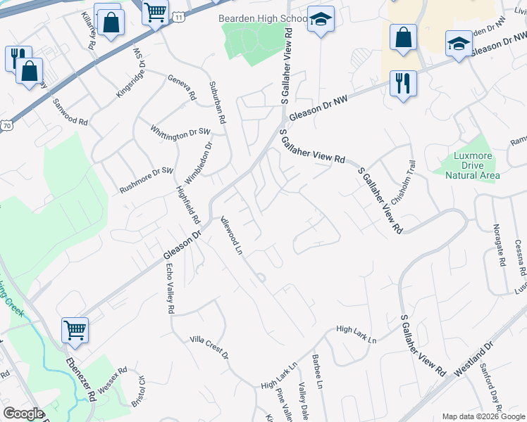 map of restaurants, bars, coffee shops, grocery stores, and more near 22 Canberra Drive in Knoxville