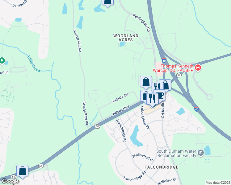 map of restaurants, bars, coffee shops, grocery stores, and more near 122 Chapel Run Way in Durham