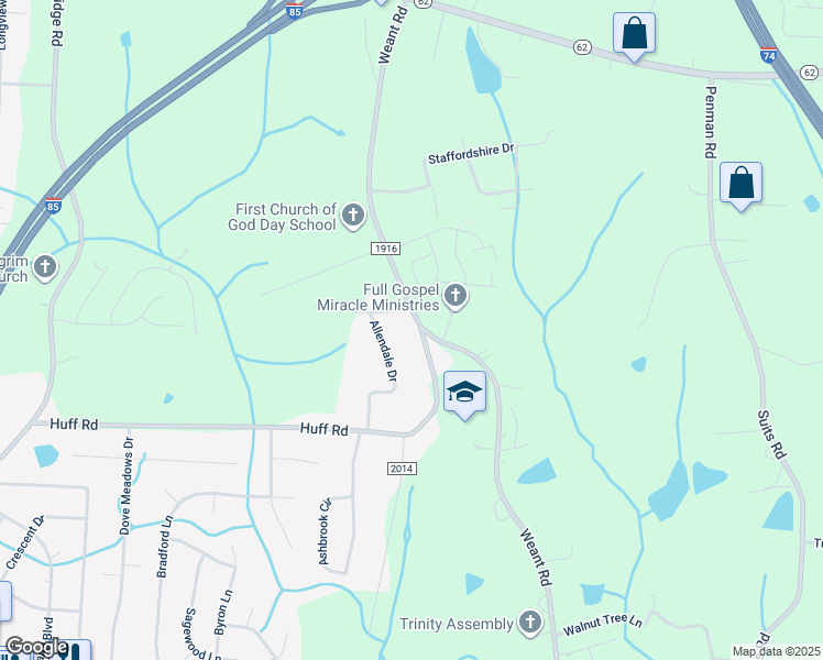 map of restaurants, bars, coffee shops, grocery stores, and more near 6793 Weant Road in High Point
