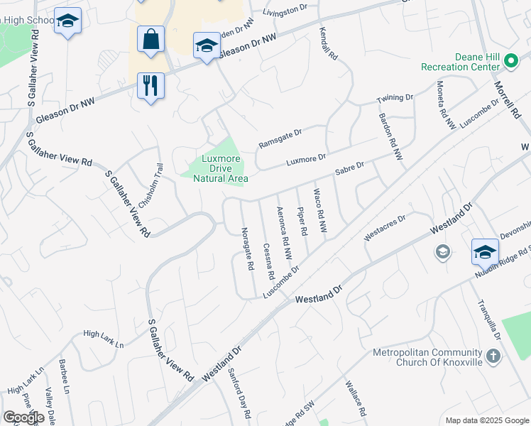 map of restaurants, bars, coffee shops, grocery stores, and more near 708 Cessna Road in Knoxville