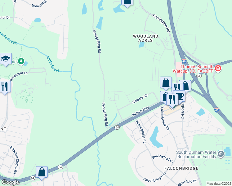 map of restaurants, bars, coffee shops, grocery stores, and more near 223 Macy Grove Drive in Durham