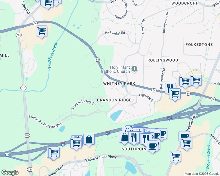 map of restaurants, bars, coffee shops, grocery stores, and more near 501 Cottage Lane in Durham