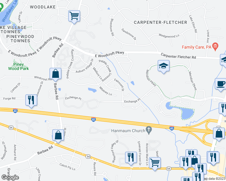 map of restaurants, bars, coffee shops, grocery stores, and more near 1314 Mallory Lane in Durham