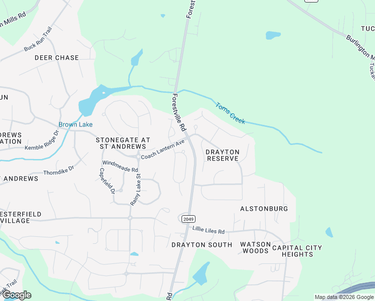 map of restaurants, bars, coffee shops, grocery stores, and more near 2437 Everstone Road in Wake Forest