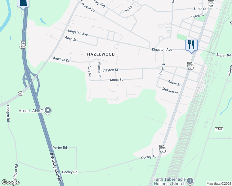 map of restaurants, bars, coffee shops, grocery stores, and more near 2825-2899 Chamberlain Road in Rocky Mount