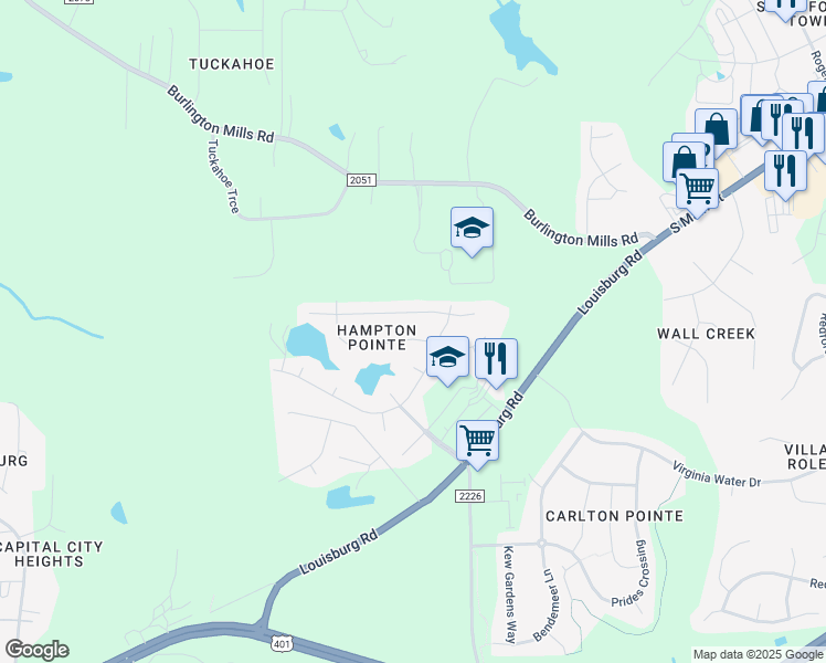 map of restaurants, bars, coffee shops, grocery stores, and more near 912 Middle Ground Avenue in Rolesville