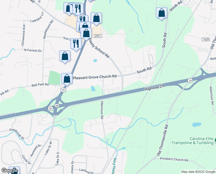 map of restaurants, bars, coffee shops, grocery stores, and more near 704 Albertson Road in Thomasville