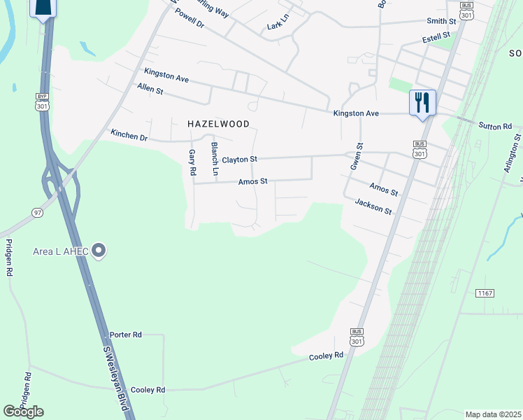 map of restaurants, bars, coffee shops, grocery stores, and more near 2825 Chamberlain Road in Rocky Mount