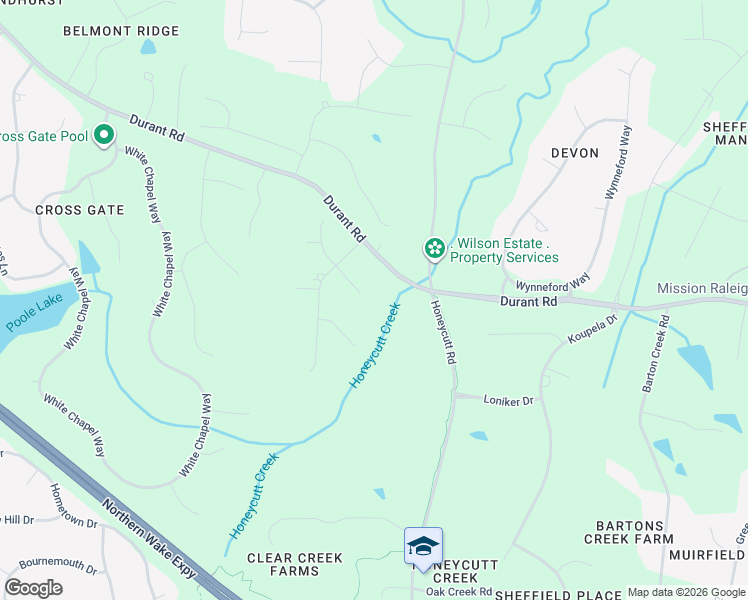map of restaurants, bars, coffee shops, grocery stores, and more near 12801 Durant Road in Raleigh