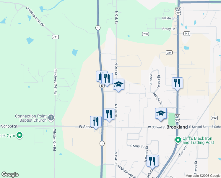 map of restaurants, bars, coffee shops, grocery stores, and more near 406 Honeysuckle in Brookland
