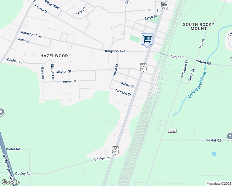 map of restaurants, bars, coffee shops, grocery stores, and more near 233 Jackson Street in Rocky Mount