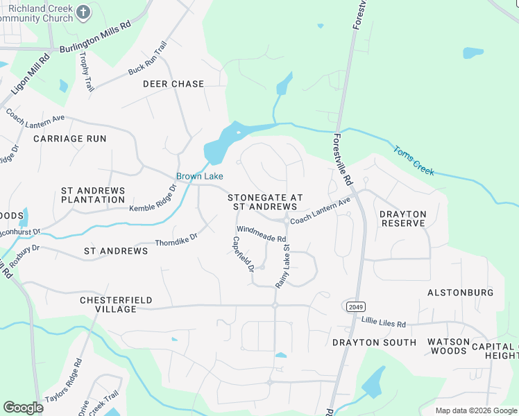 map of restaurants, bars, coffee shops, grocery stores, and more near 3708 Coach Lantern Avenue in Wake Forest