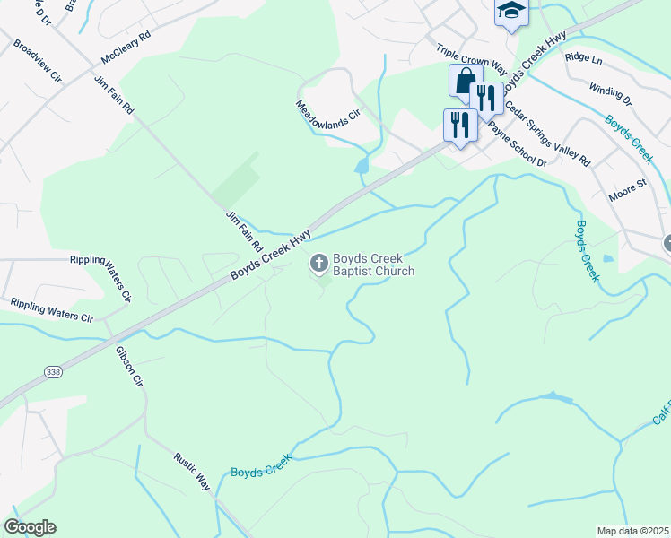 map of restaurants, bars, coffee shops, grocery stores, and more near 717 Boyds Creek Church Road in Sevierville