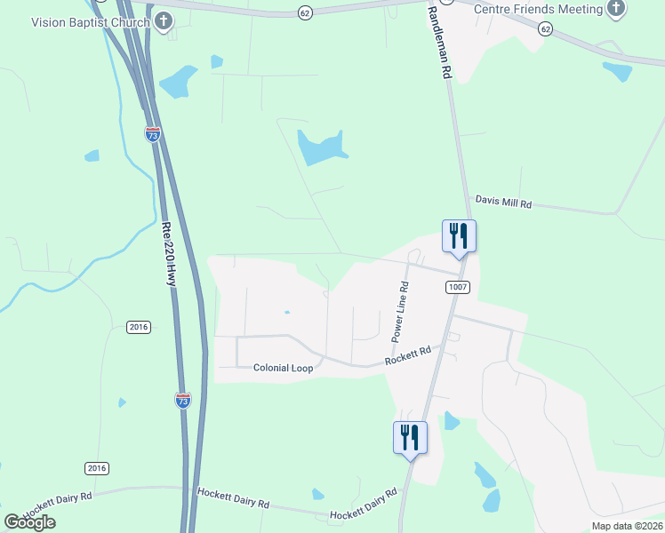 map of restaurants, bars, coffee shops, grocery stores, and more near 211 Cedar Ridge Road in Randleman