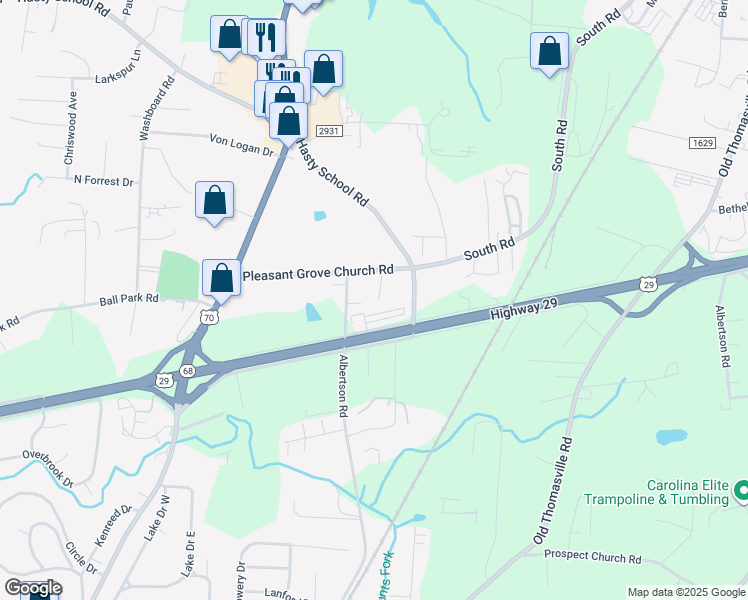 map of restaurants, bars, coffee shops, grocery stores, and more near 704 Albertson Road in Thomasville