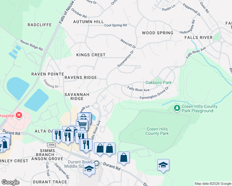 map of restaurants, bars, coffee shops, grocery stores, and more near 10201 Riverstone Place in Raleigh