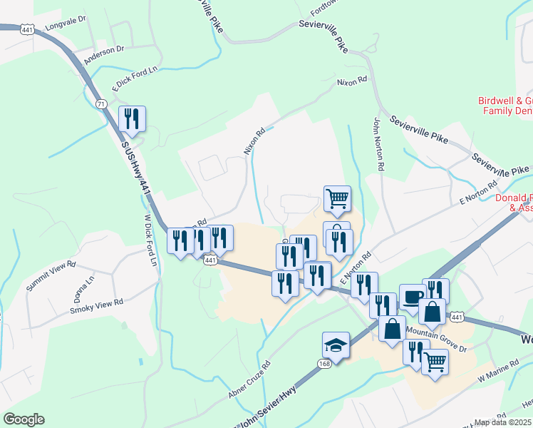 map of restaurants, bars, coffee shops, grocery stores, and more near 135 Green Road in Knoxville