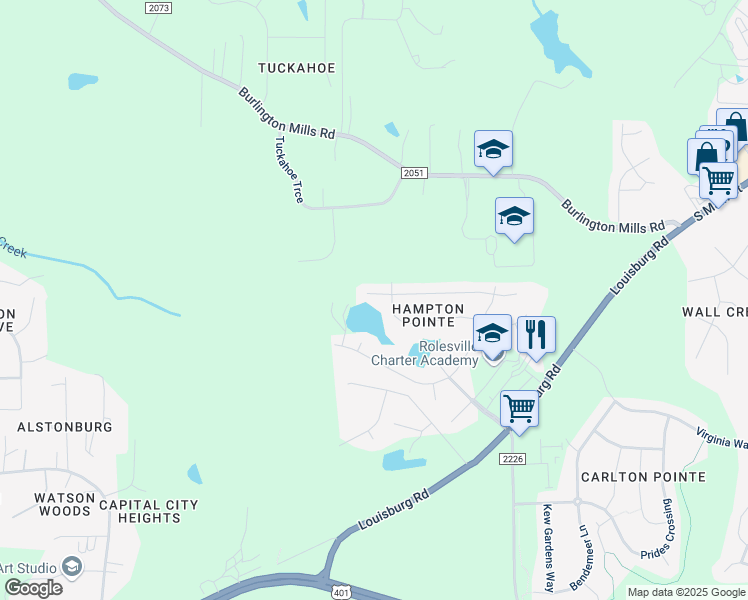 map of restaurants, bars, coffee shops, grocery stores, and more near 1109 Evening Shade Avenue in Rolesville