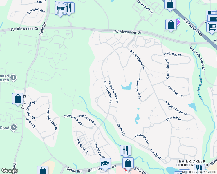 map of restaurants, bars, coffee shops, grocery stores, and more near 11214 Empire Lakes Drive in Raleigh