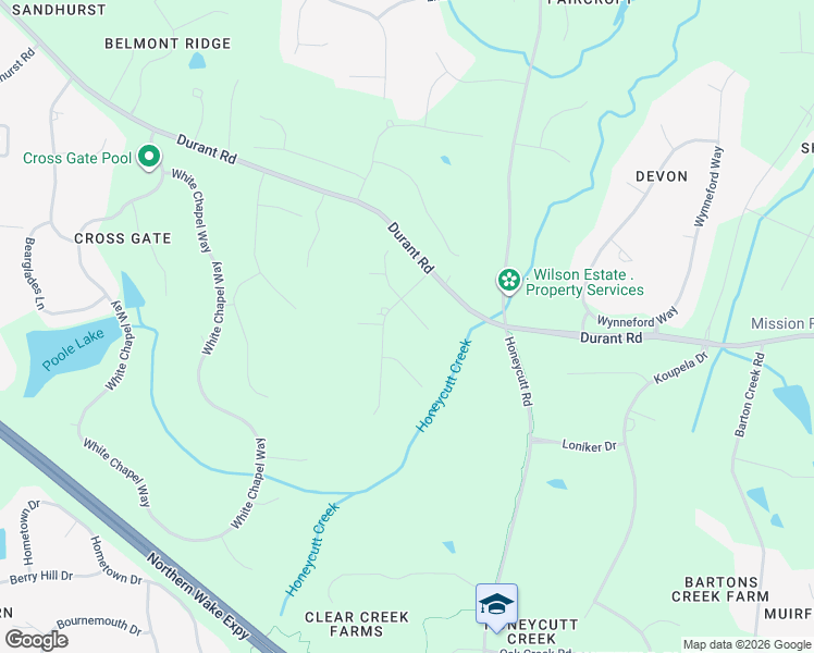map of restaurants, bars, coffee shops, grocery stores, and more near 12801 Durant Road in Raleigh