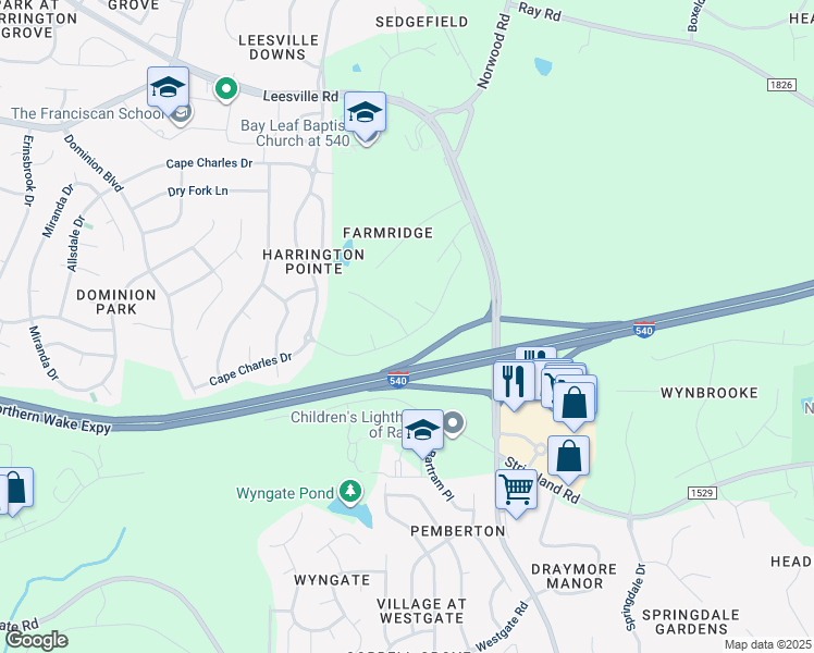 map of restaurants, bars, coffee shops, grocery stores, and more near 7805 Berry Crest Avenue in Raleigh