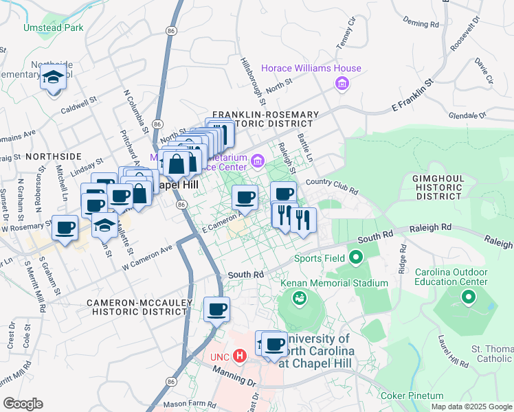 map of restaurants, bars, coffee shops, grocery stores, and more near 234 East Cameron Avenue in Chapel Hill