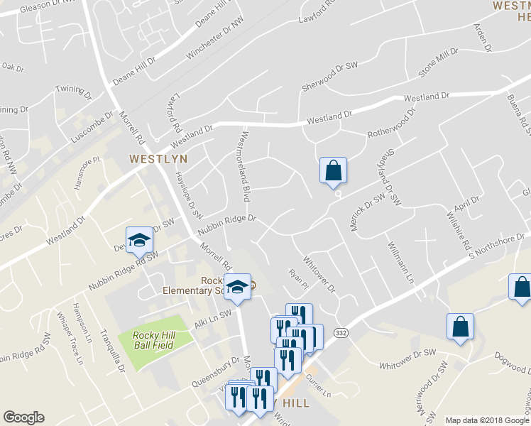 map of restaurants, bars, coffee shops, grocery stores, and more near 7313 Nubbin Ridge Road Southwest in Knoxville