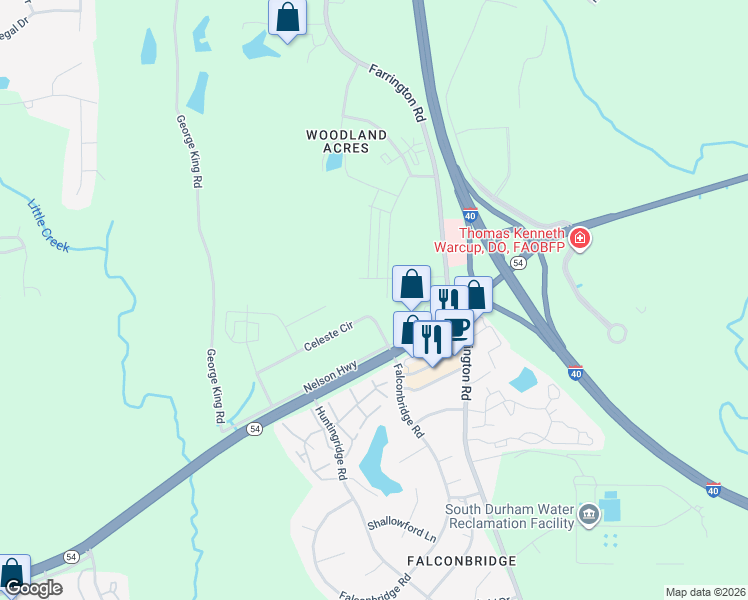map of restaurants, bars, coffee shops, grocery stores, and more near 6012 Crescent Drive in Chapel Hill