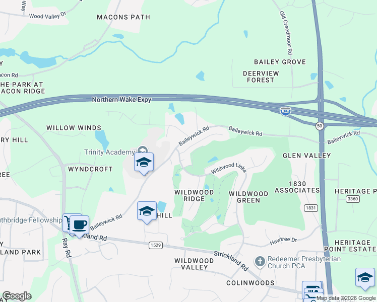map of restaurants, bars, coffee shops, grocery stores, and more near 3005 Sitwell Court in Raleigh