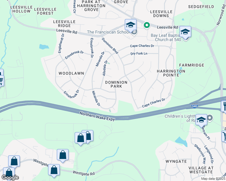 map of restaurants, bars, coffee shops, grocery stores, and more near 6504 Vosburgh Drive in Raleigh